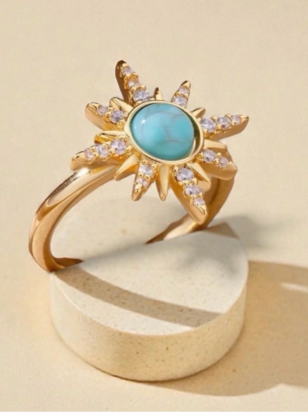 Gold Sunburst Ring with Turquoise Style Stone